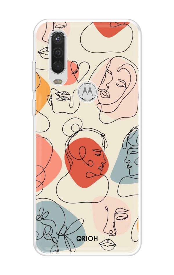 Abstract Faces Soft Cover for Motorola One Action Online Sale